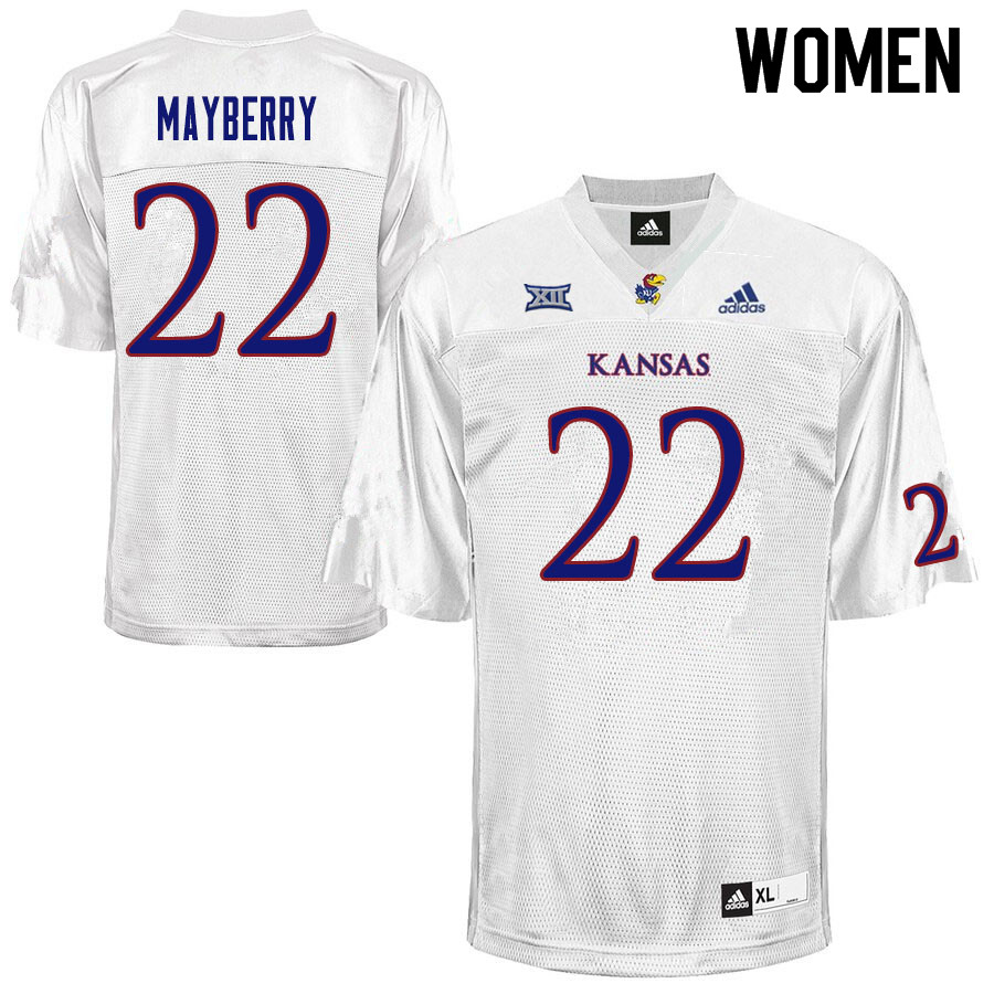 Women #22 Duece Mayberry Kansas Jayhawks College Football Jerseys Sale-White